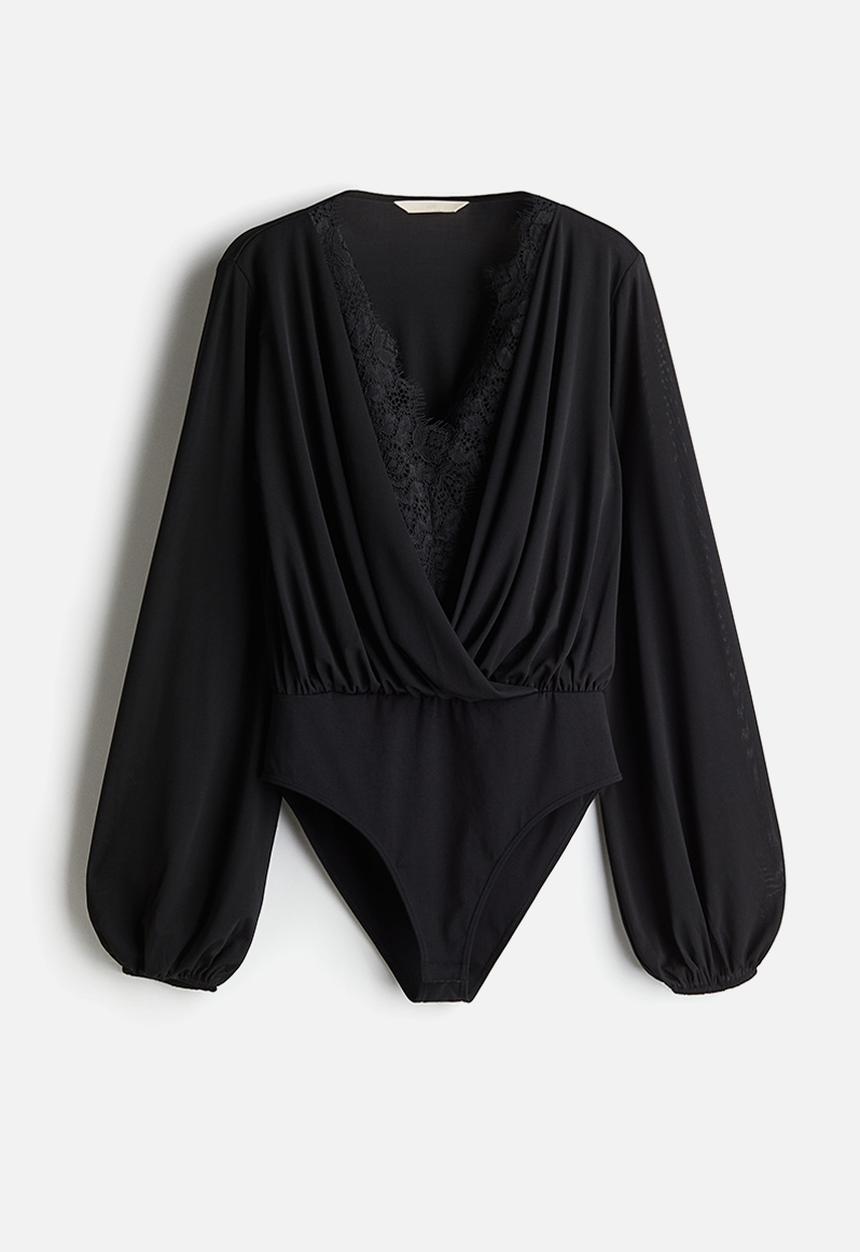 H&M - Draped lace-trimmed body - black