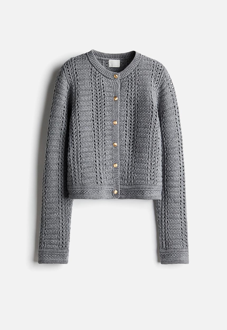H&M - Pointelle-knit cardigan -  grey marl