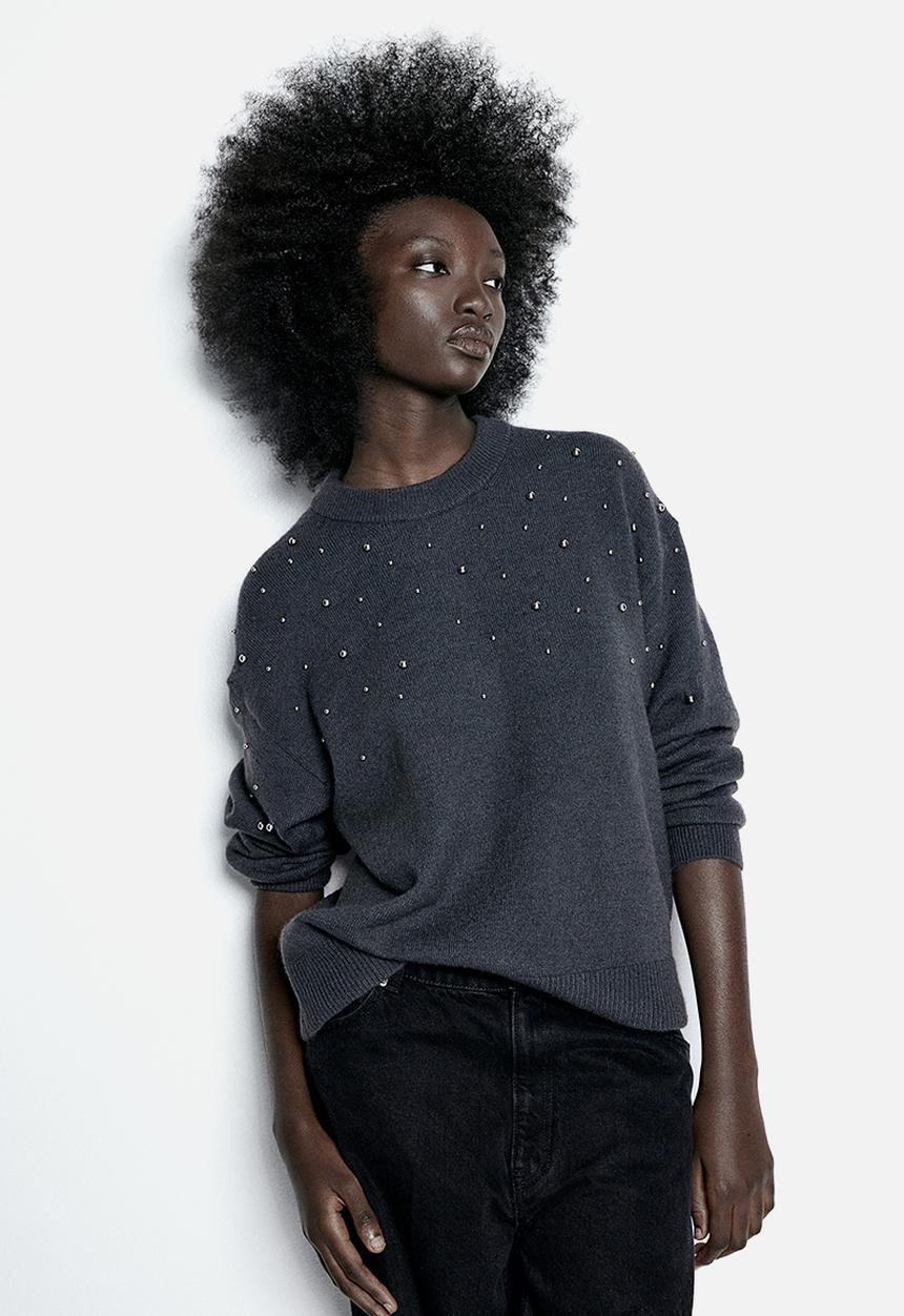 H&M - Embellished jumper - dark grey beads