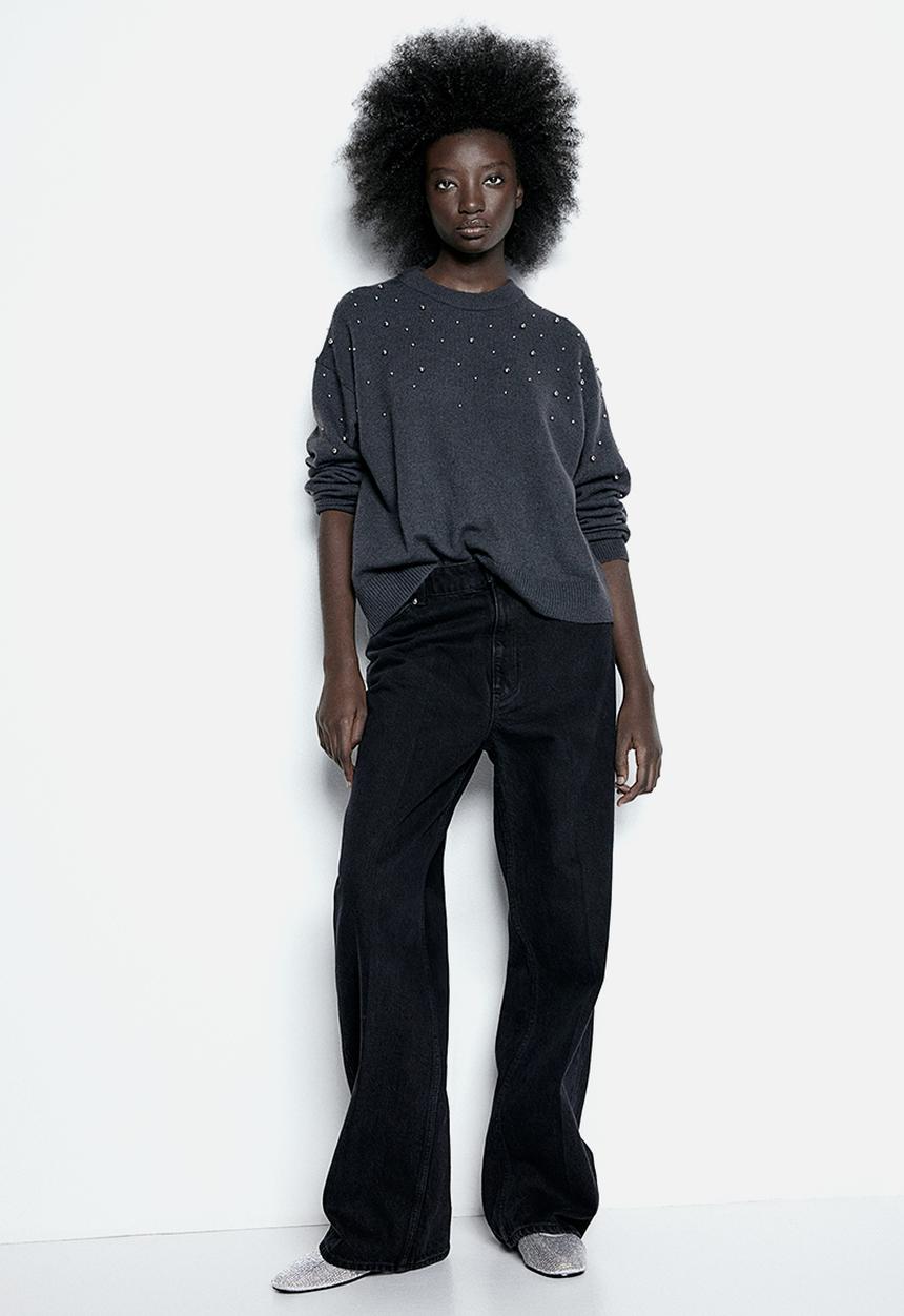 H&M - Embellished jumper - dark grey beads