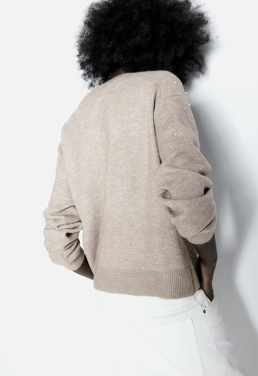 H&M - Embellished jumper - beige marl beads
