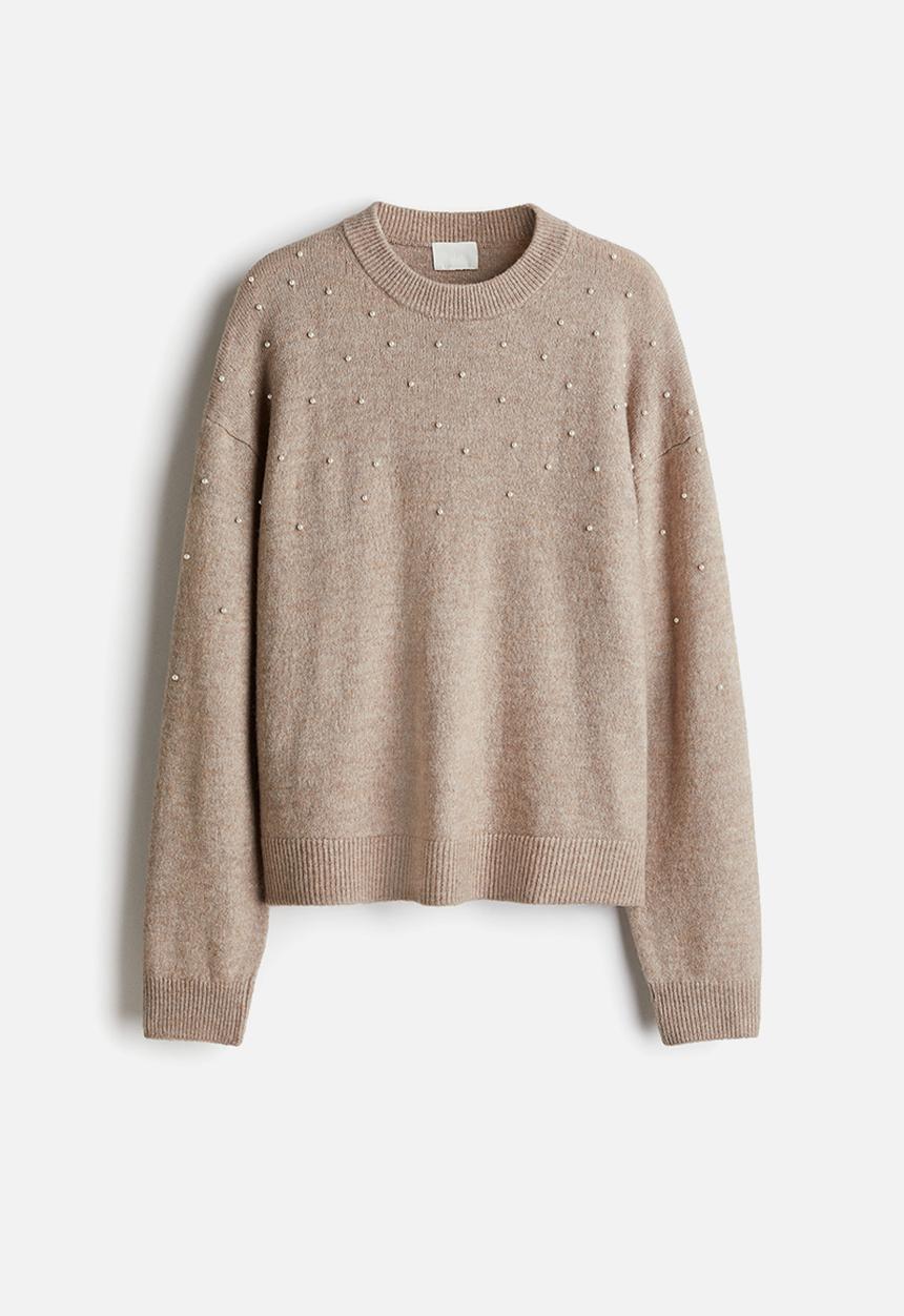 H&M - Embellished jumper - beige marl beads