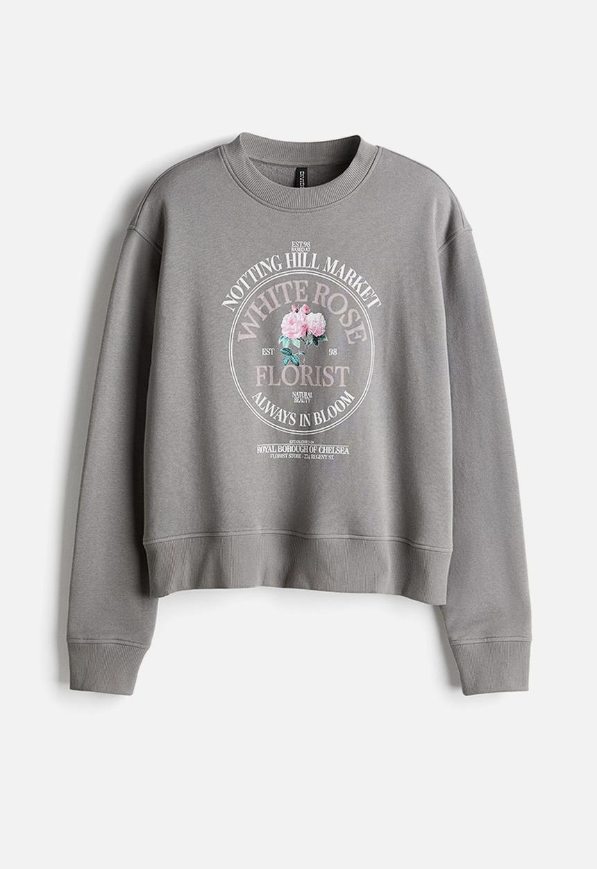 H&M - Oversized motif-front sweatshirt - grey roses