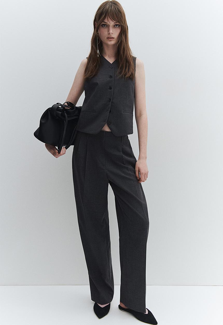H&M - Tapered trousers - dark grey marl 