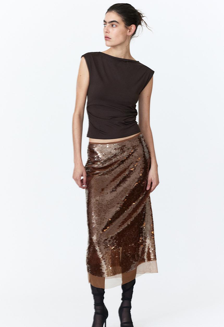 H&M - Boat-neck top - dark brown