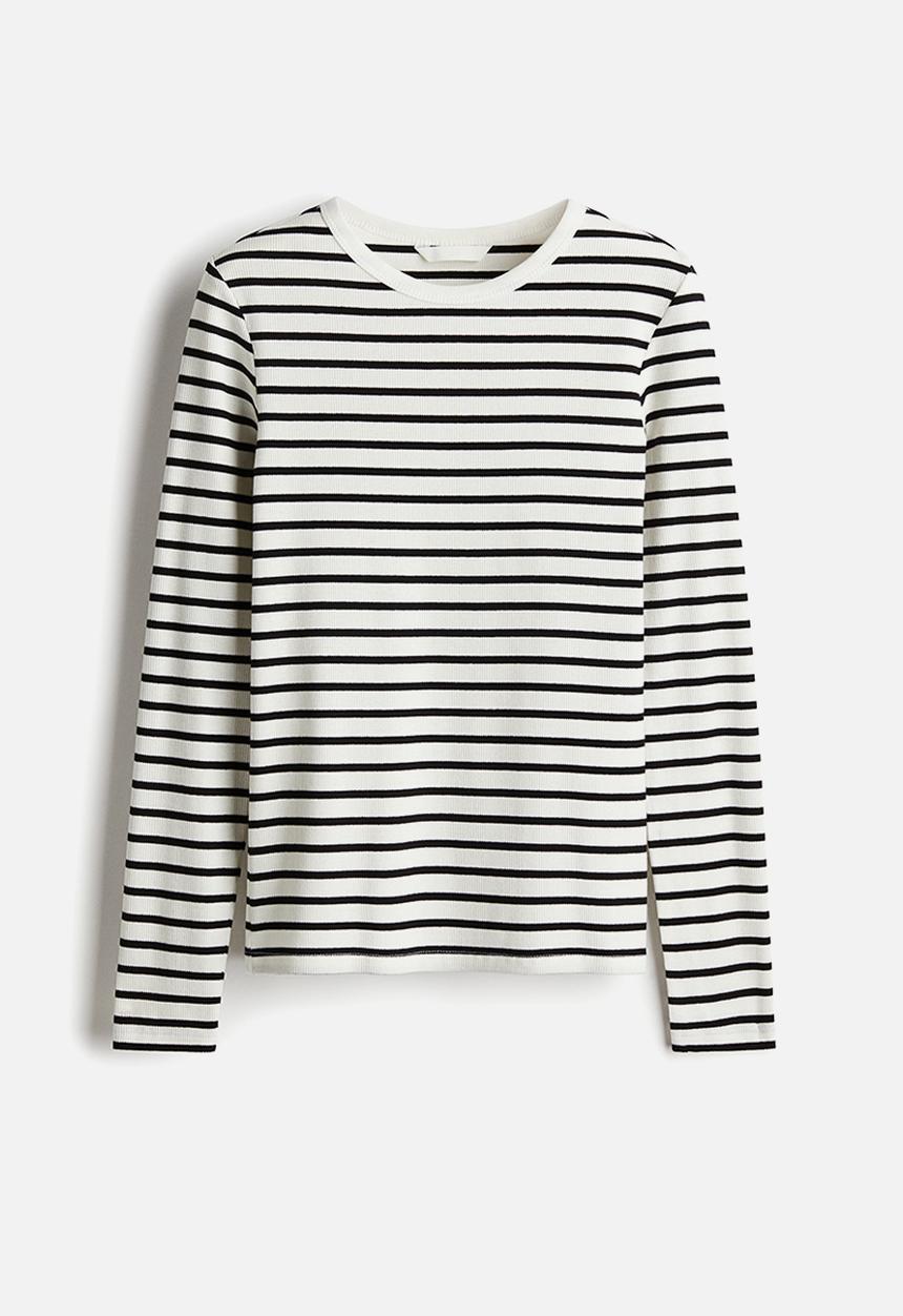 H&M - Ribbed cotton top - white striped