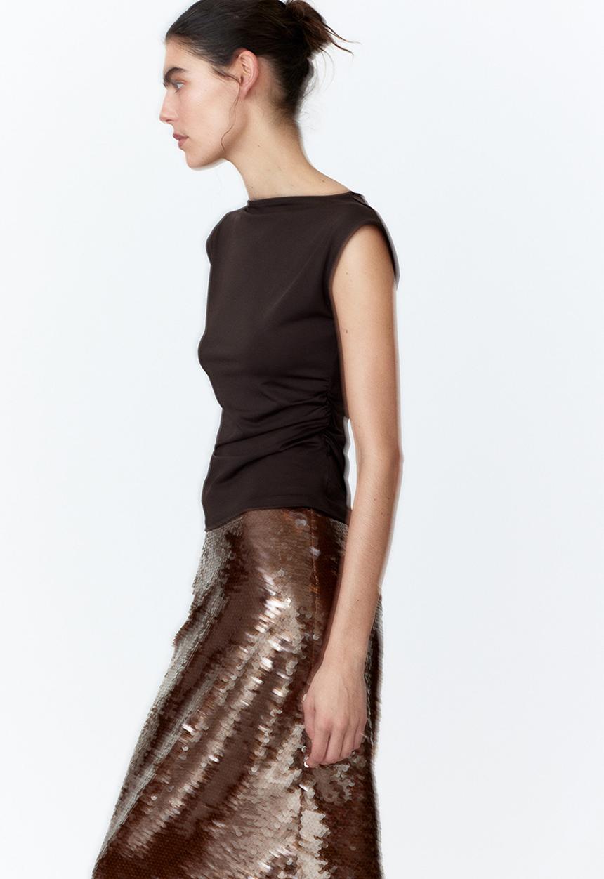 H&M - Boat-neck top - dark brown