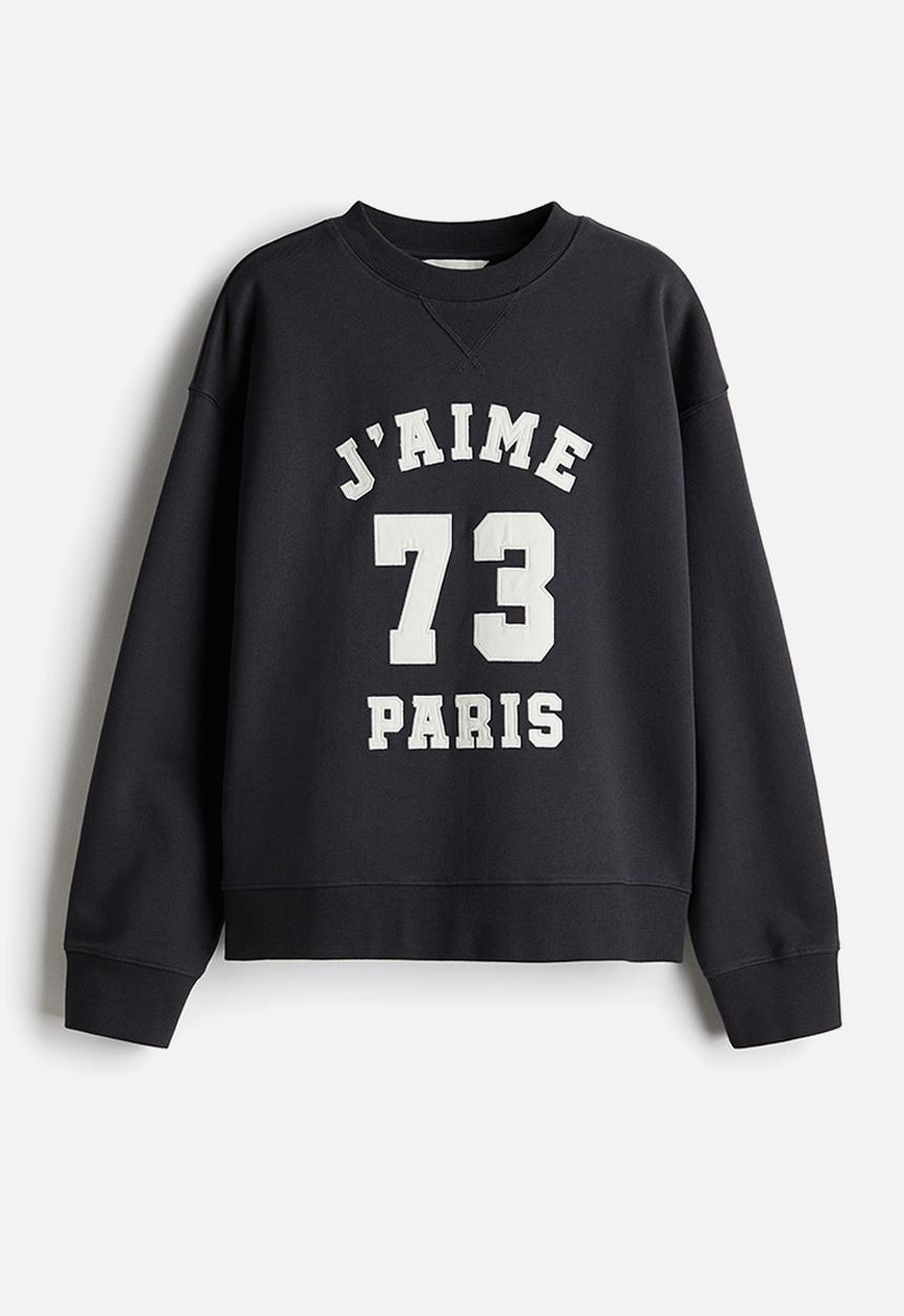 H&M - Text-motif sweatshirt - dark grey paris