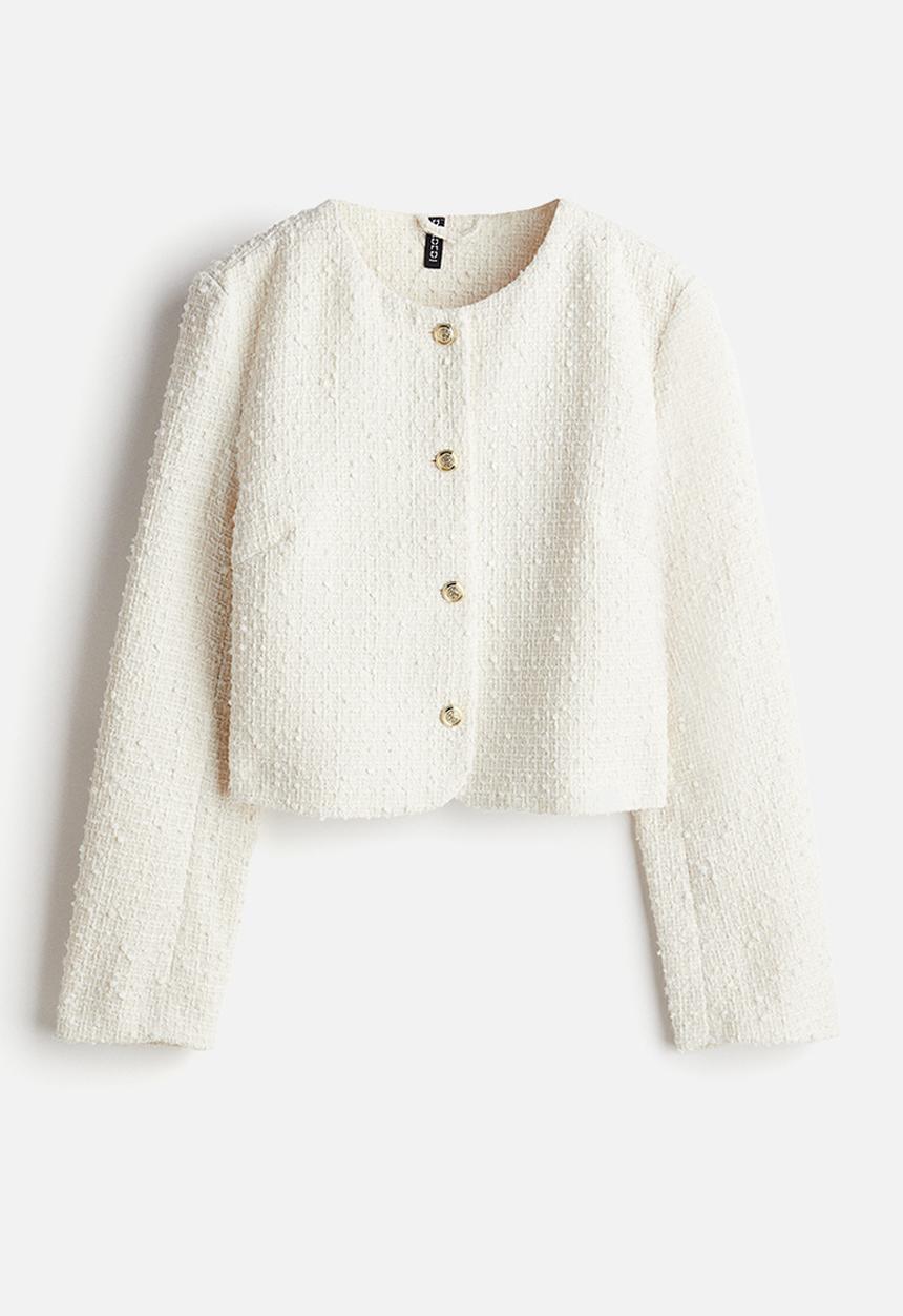 Short bouclé jacket - cream - 1228992001