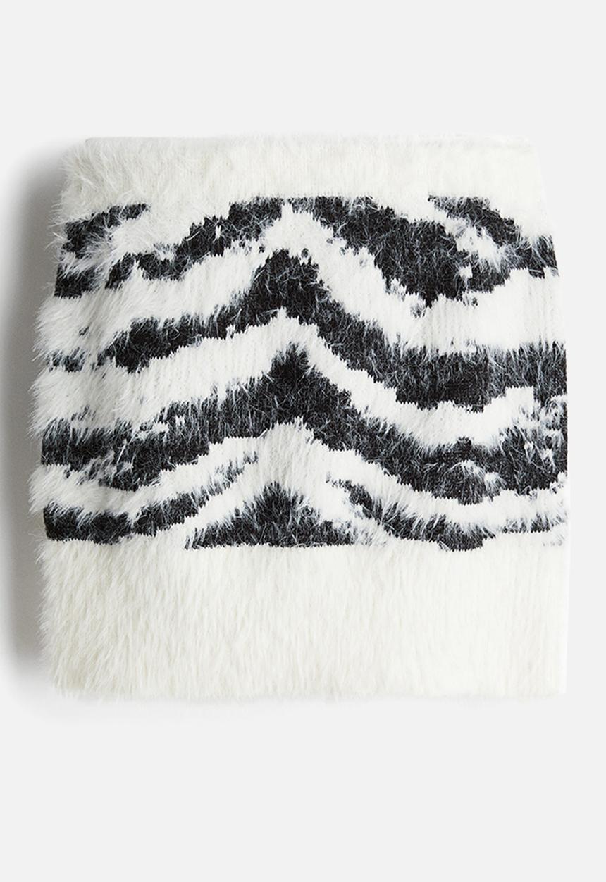 H&M - Fluffy-knit mini skirt - cream zebra print 