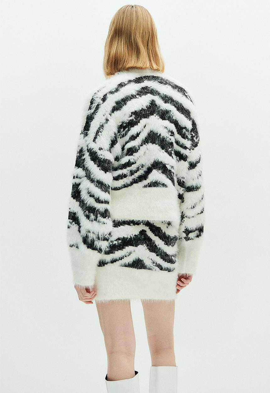 H&M - Fluffy-knit mini skirt - cream zebra print 