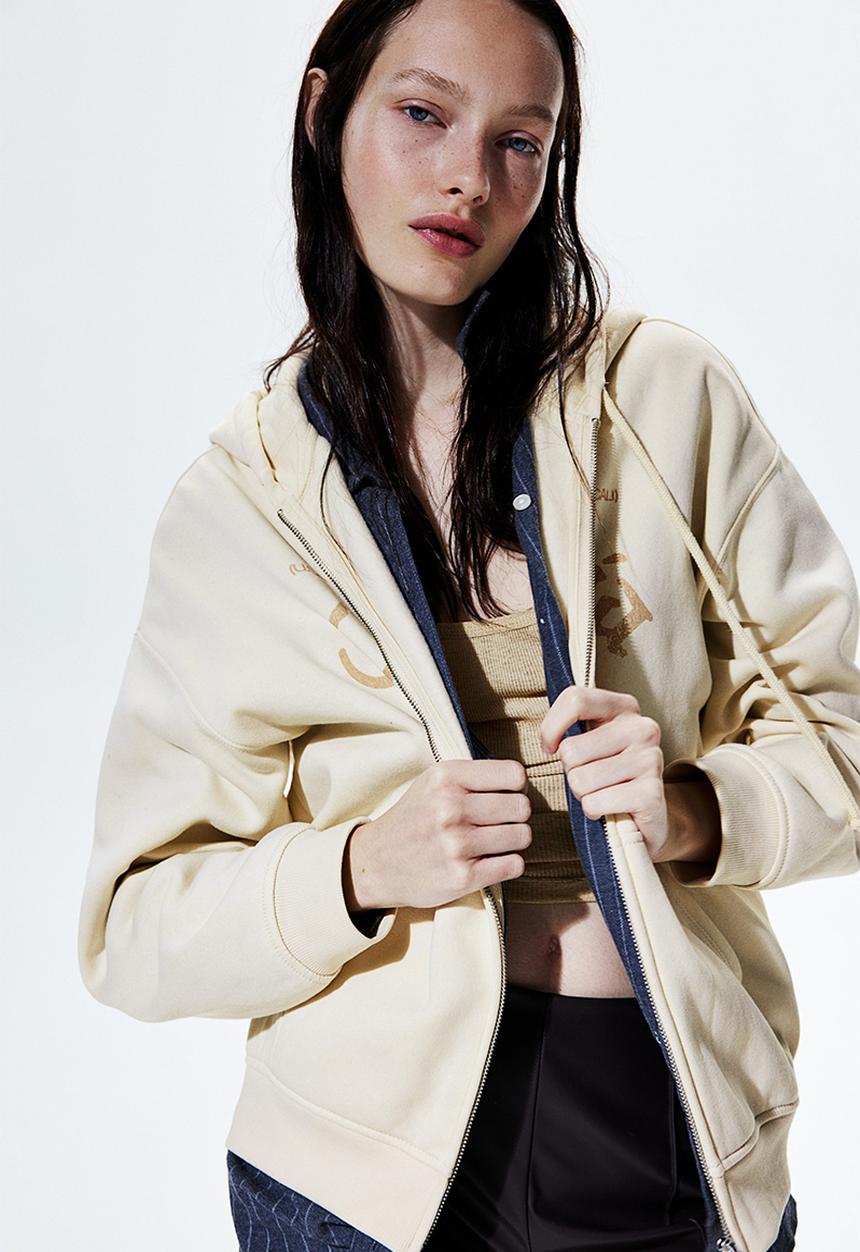 H&M - Oversized zip-through hoodie - light beige california