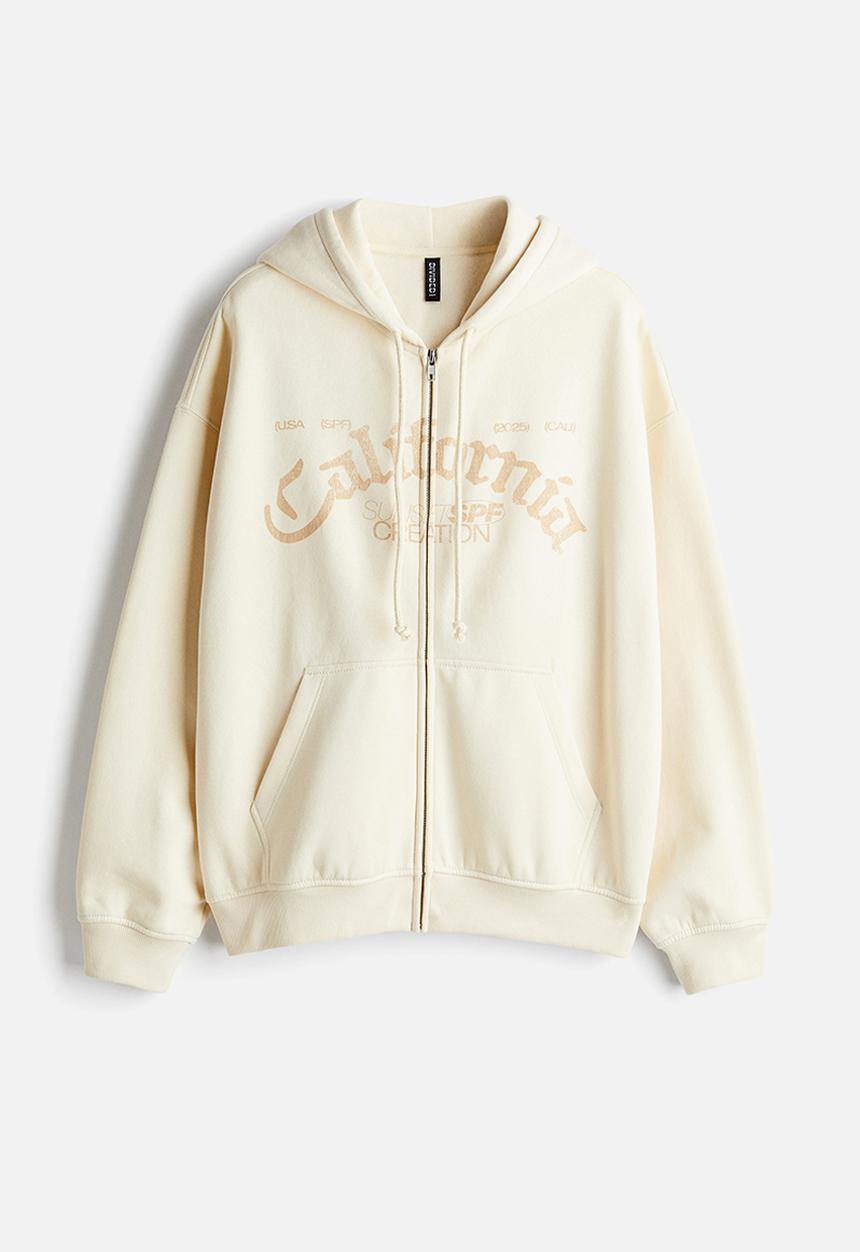 H&M - Oversized zip-through hoodie - light beige california