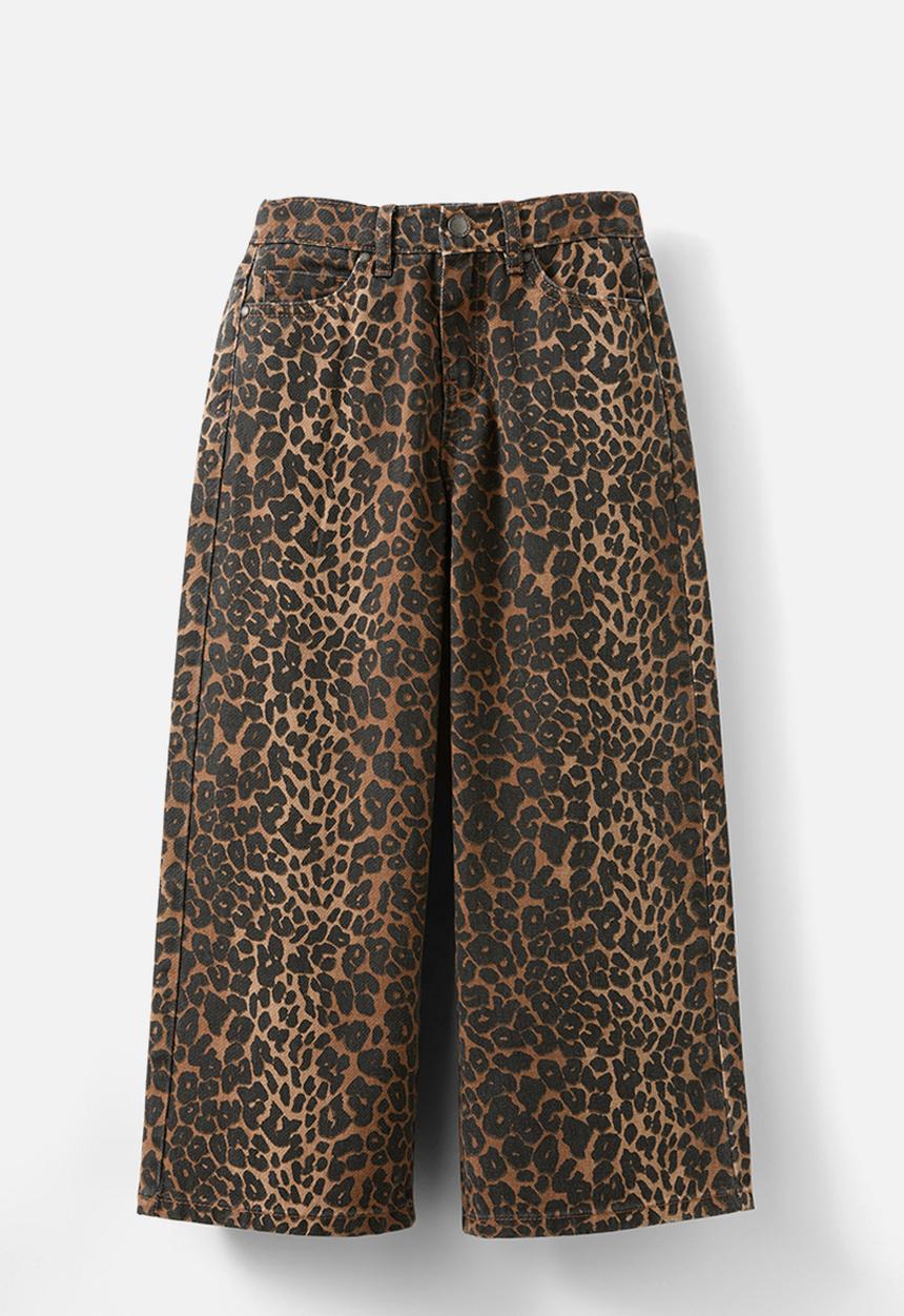 Cotton On - Super wide leg denim jean - taupy brown/leopard