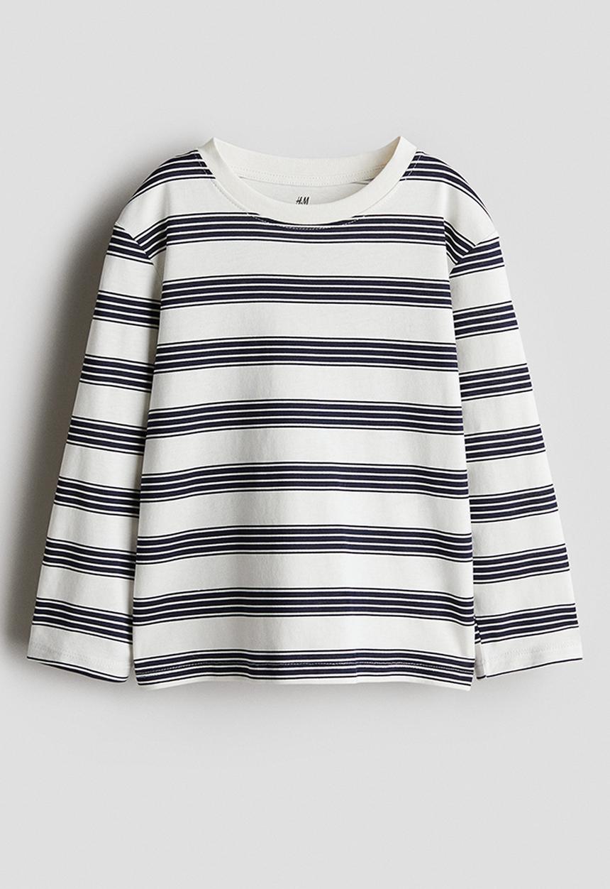 H&M - Long-sleeved cotton T-shirt - white/black striped 