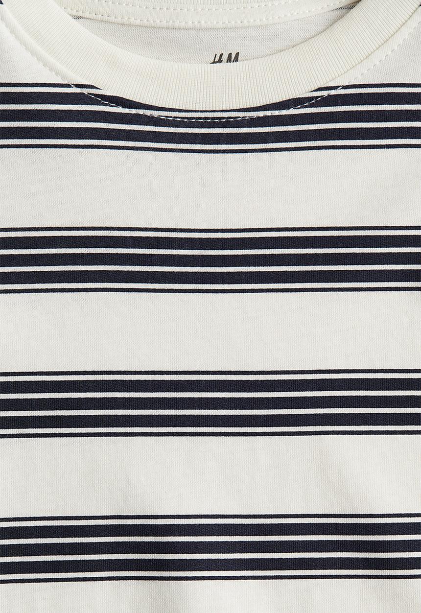 H&M - Long-sleeved cotton T-shirt - white/black striped 