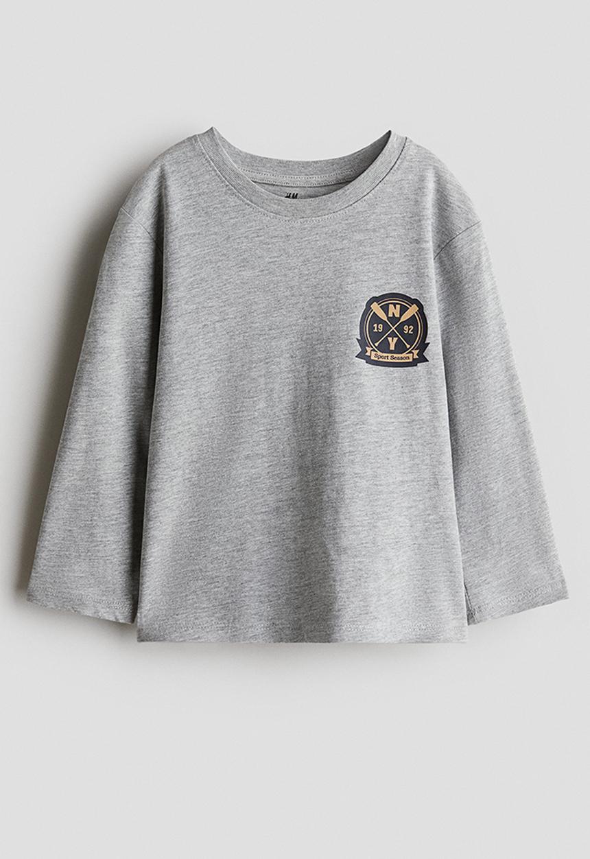 H&M - Long-sleeved cotton T-shirt - grey marl/ny