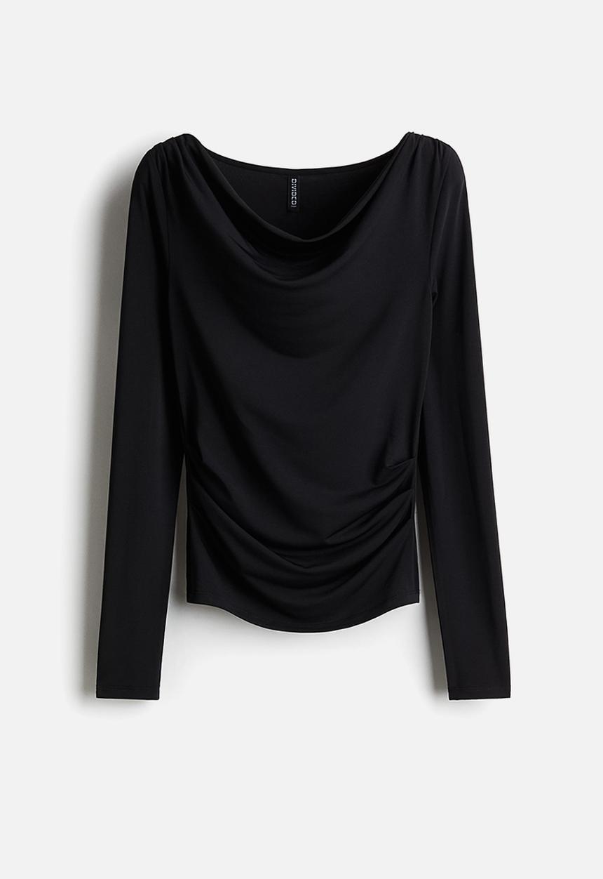 H&M - Draped jersey top - black