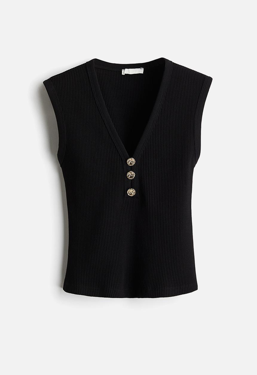 H&M - Ribbed button-front vest top - black