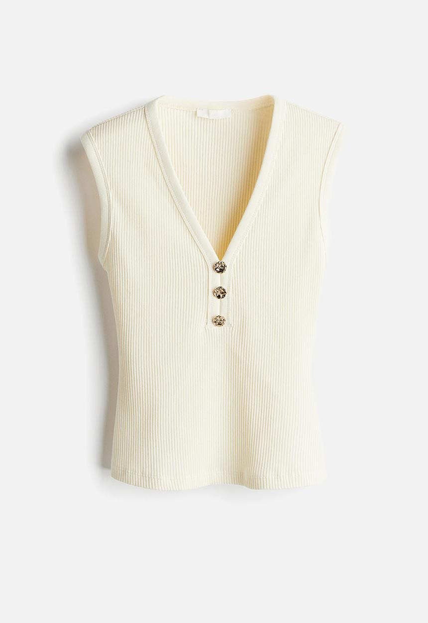 H&M - Ribbed button-front vest top - cream
