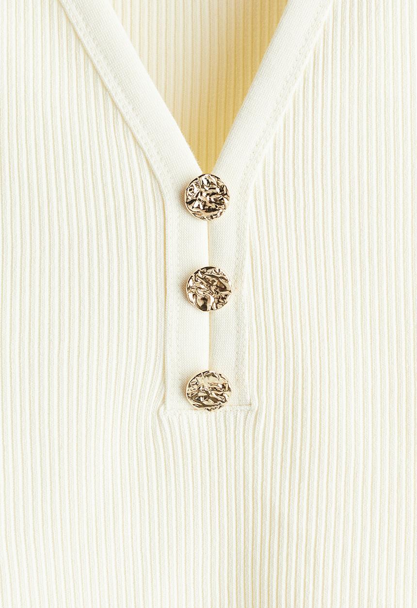 H&M - Ribbed button-front vest top - cream