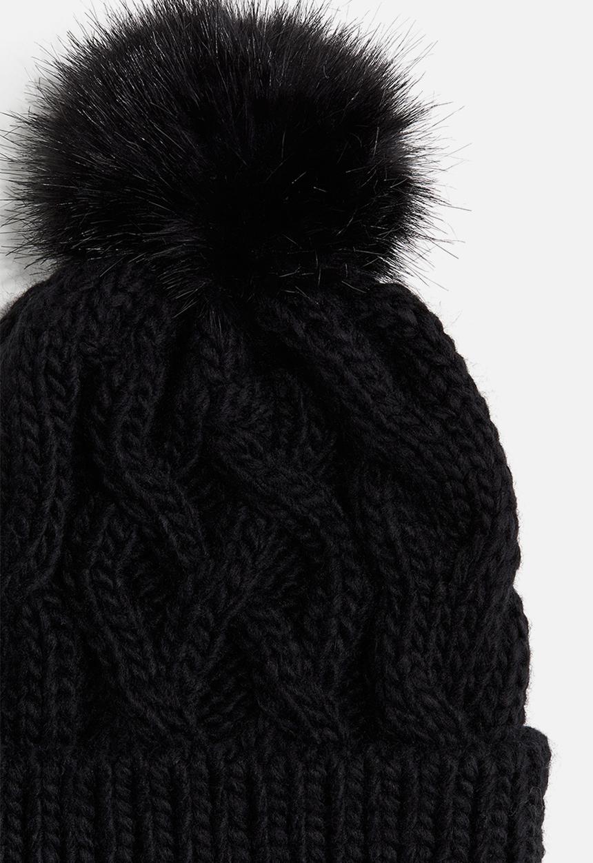 H&M - Cable-knit pompom hat - black