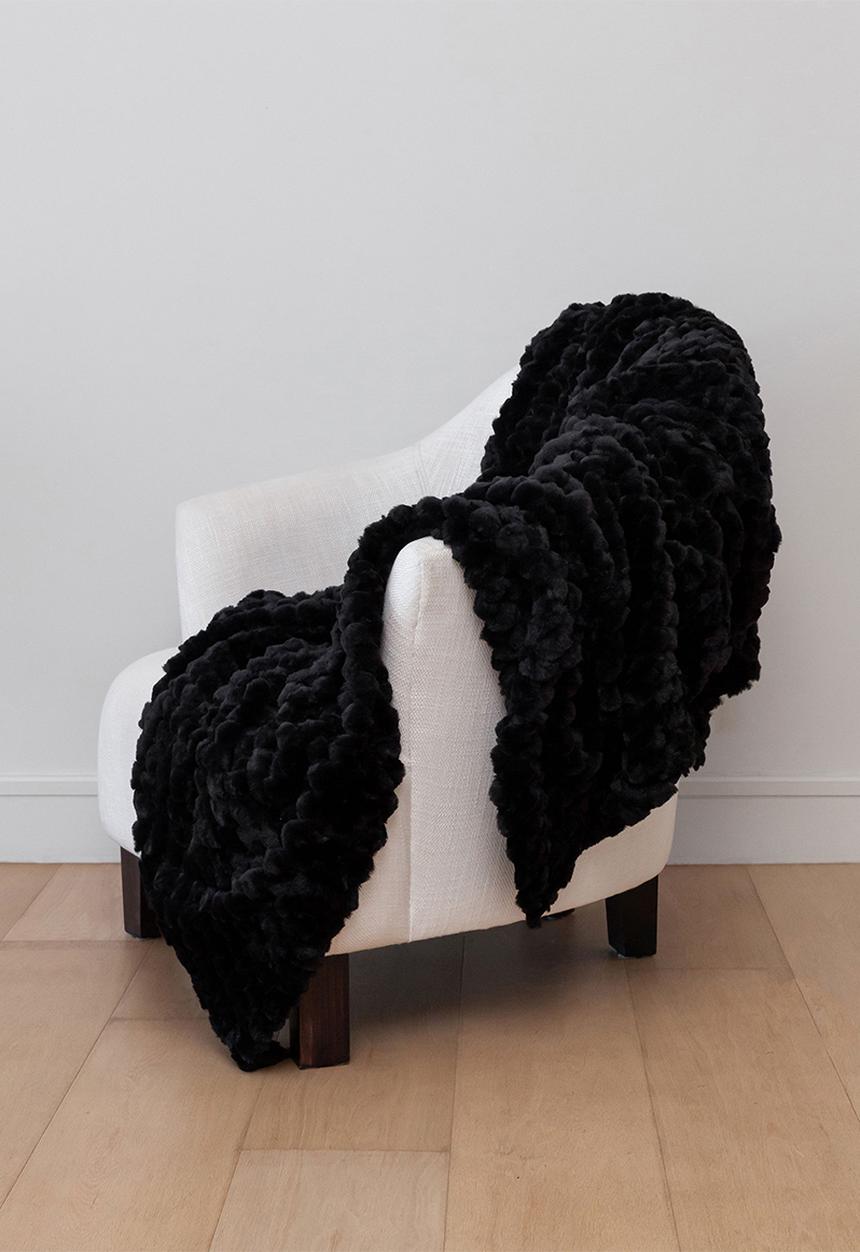 Linen House - Arctic Faux Fur Throw Midnight 50x200