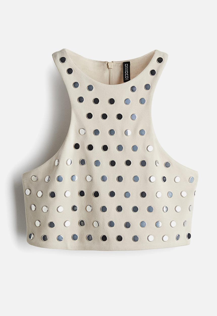 H&M - Studded crop top - light beige