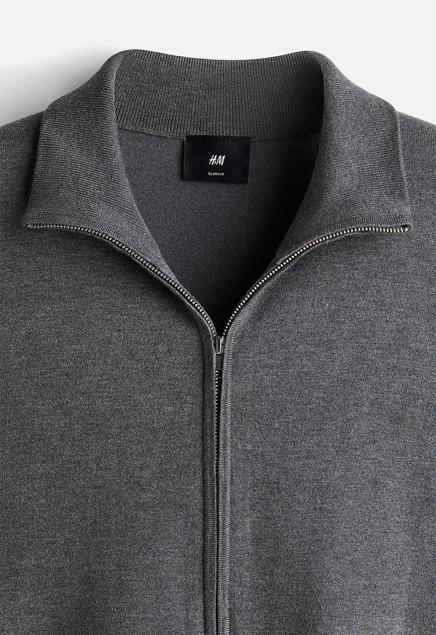H&M - Slim fit zip-through cardigan - dark grey marl