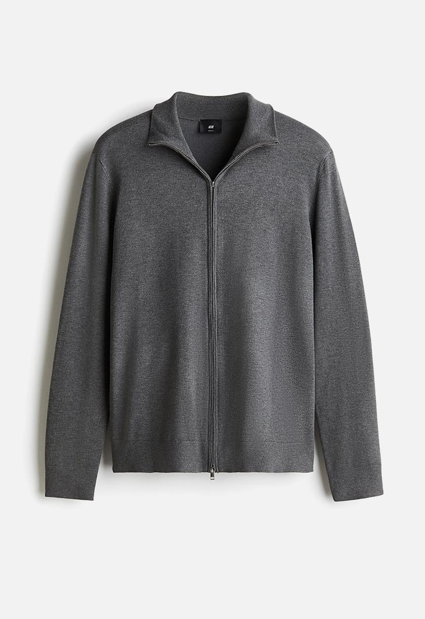H&M - Slim fit zip-through cardigan - dark grey marl