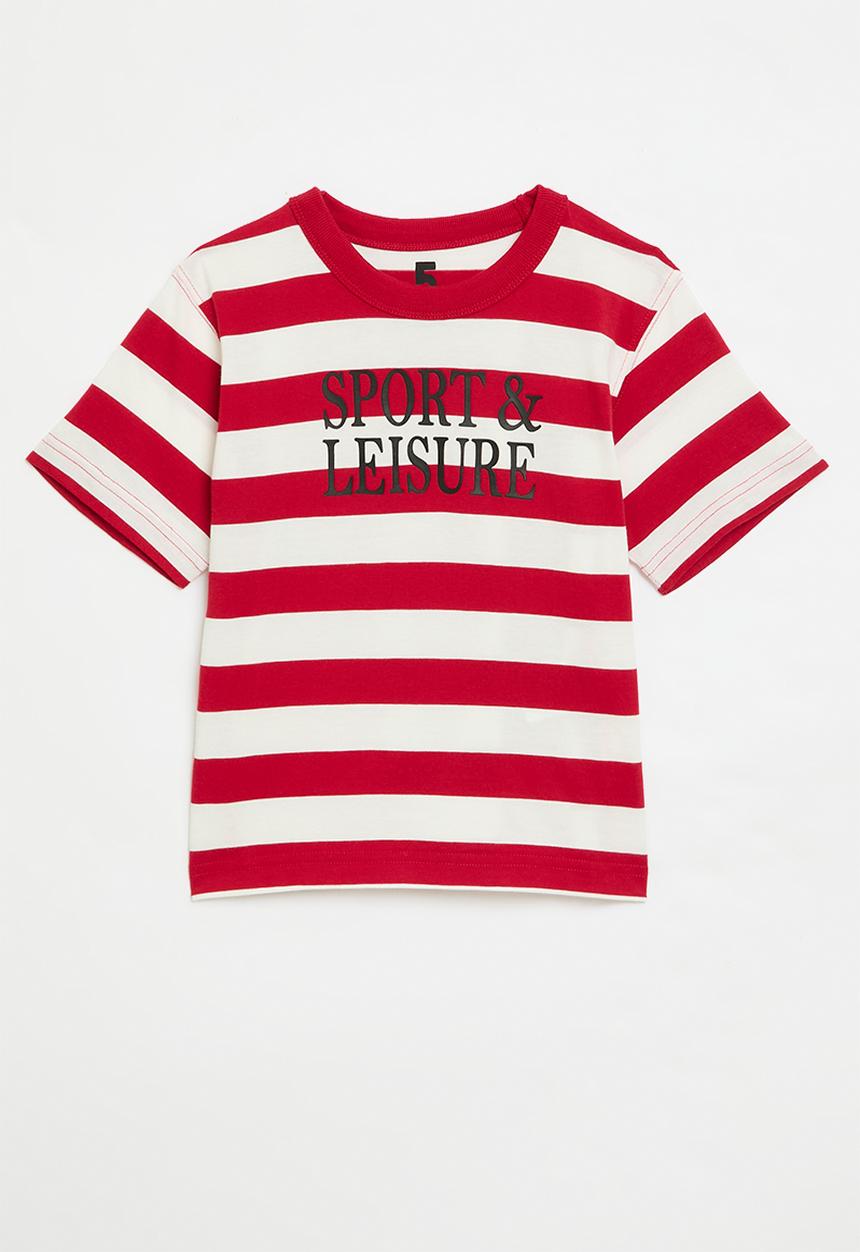 Cotton On - Jonny short sleeve graphic print tee - varsity red/vanilla block stripe/sport & leis