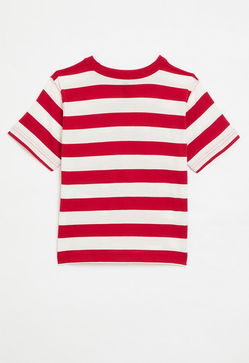 Cotton On - Jonny short sleeve graphic print tee - varsity red/vanilla block stripe/sport & leis