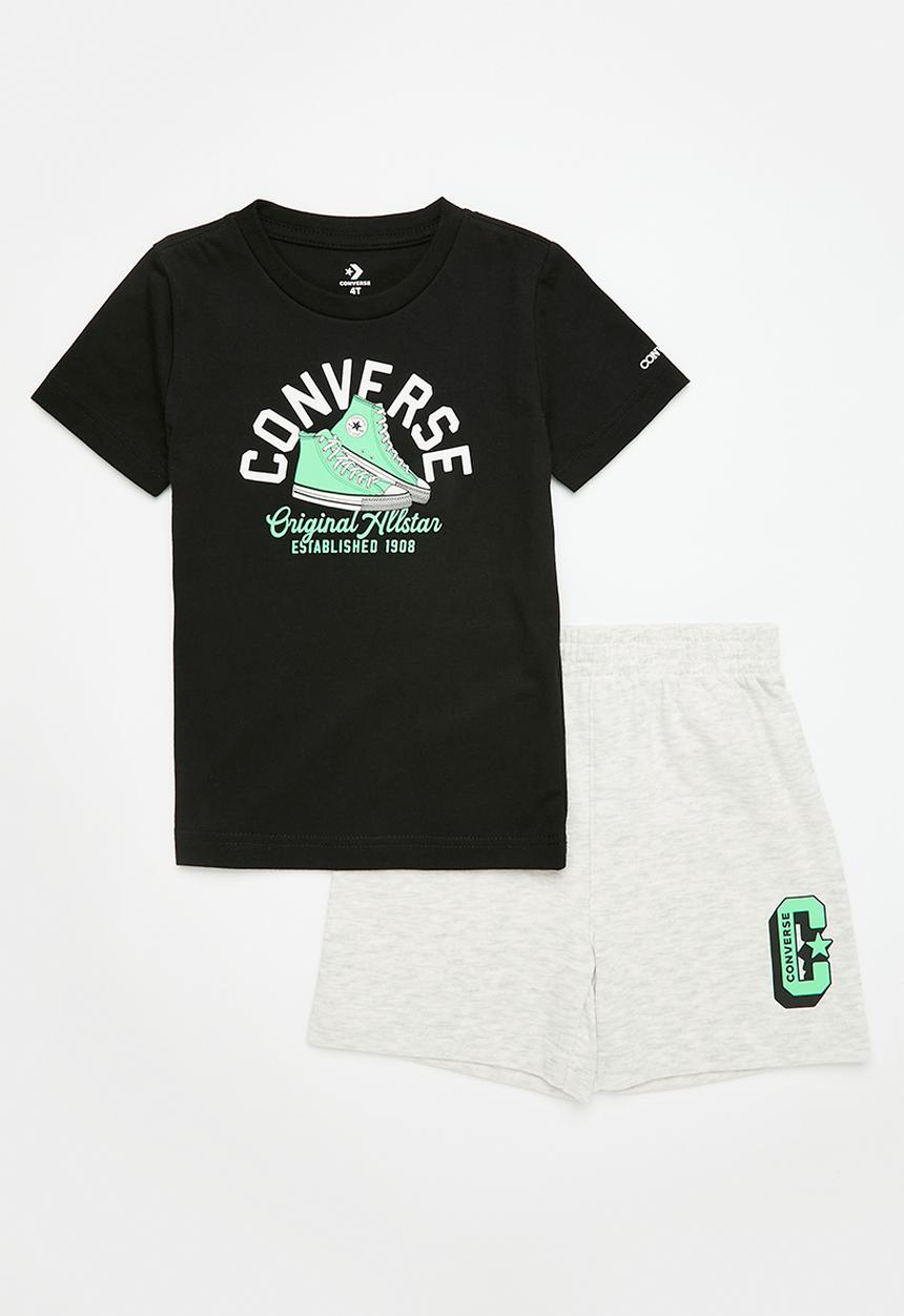 Converse - Converse retro remix tee and shorts set - birch heather