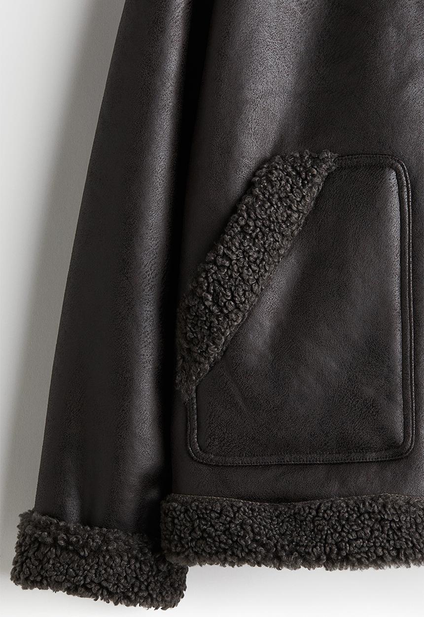 H&M - Regular fit teddy-trimmed jacket - dark brown
