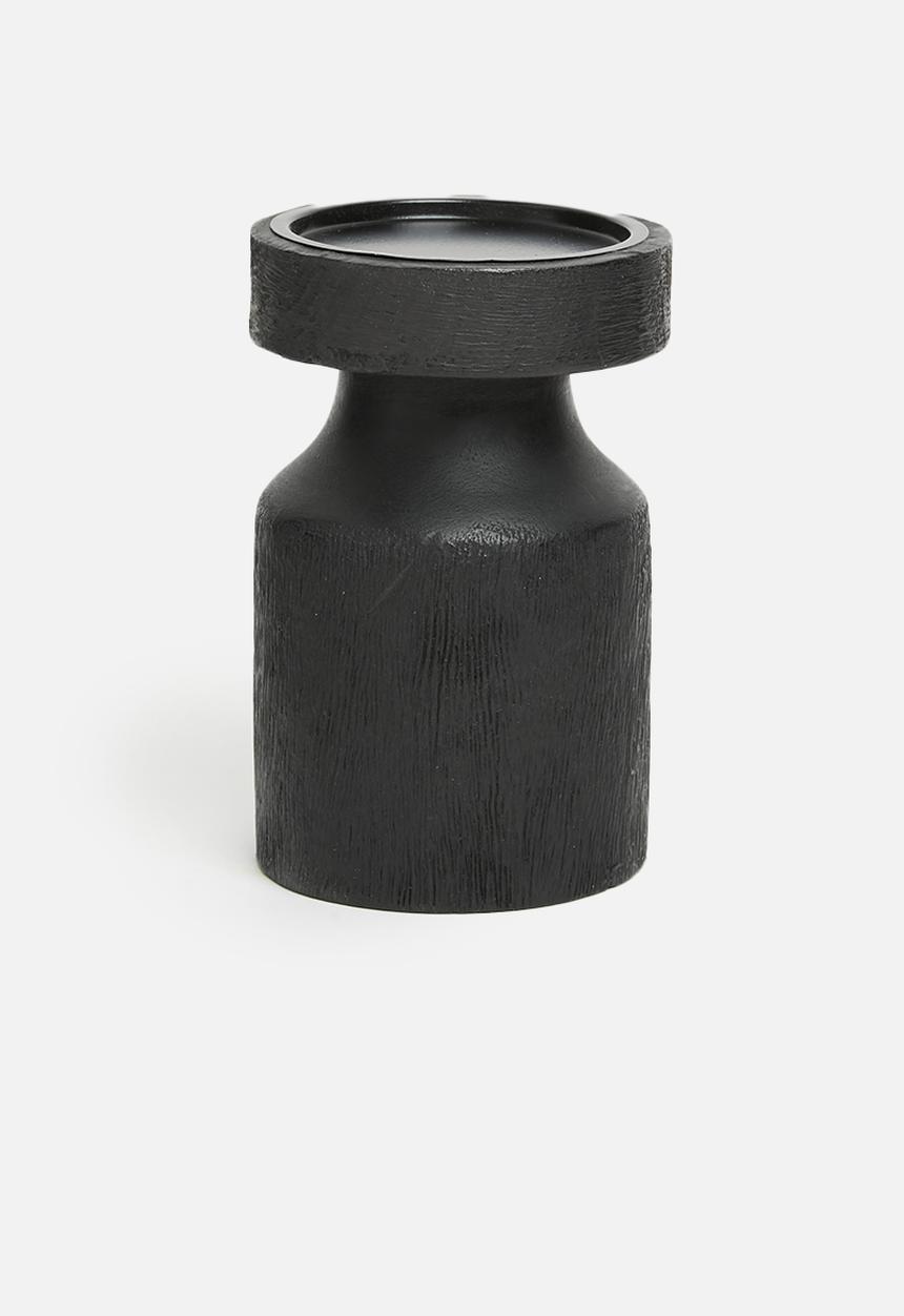 H&S - Candle holder wood 15cm - black