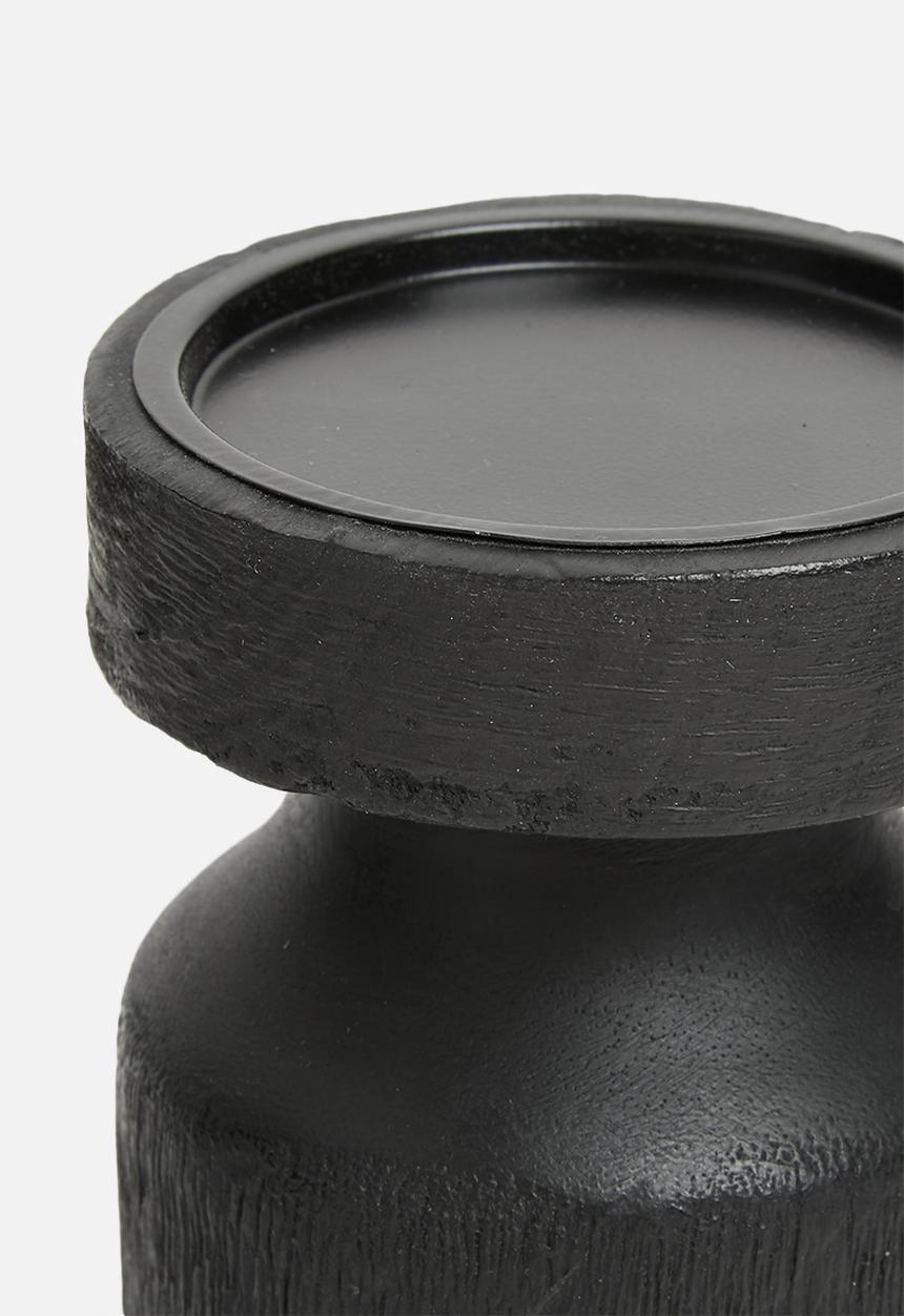 H&S - Candle holder wood 15cm - black
