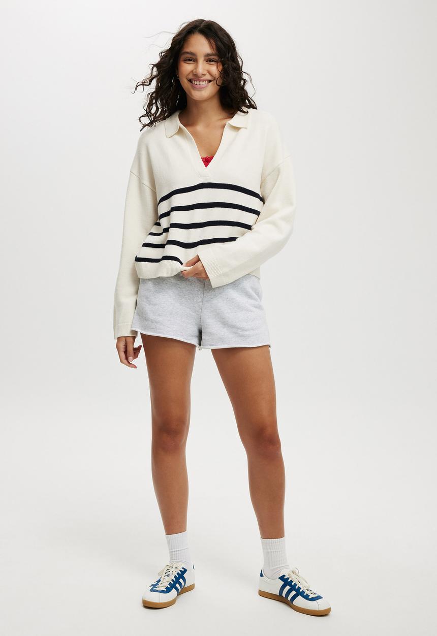 Cotton On - Luxe collar sweater - ecru/navy stripe