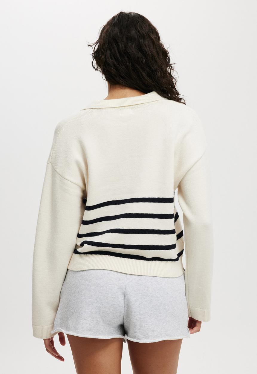 Cotton On - Luxe collar sweater - ecru/navy stripe