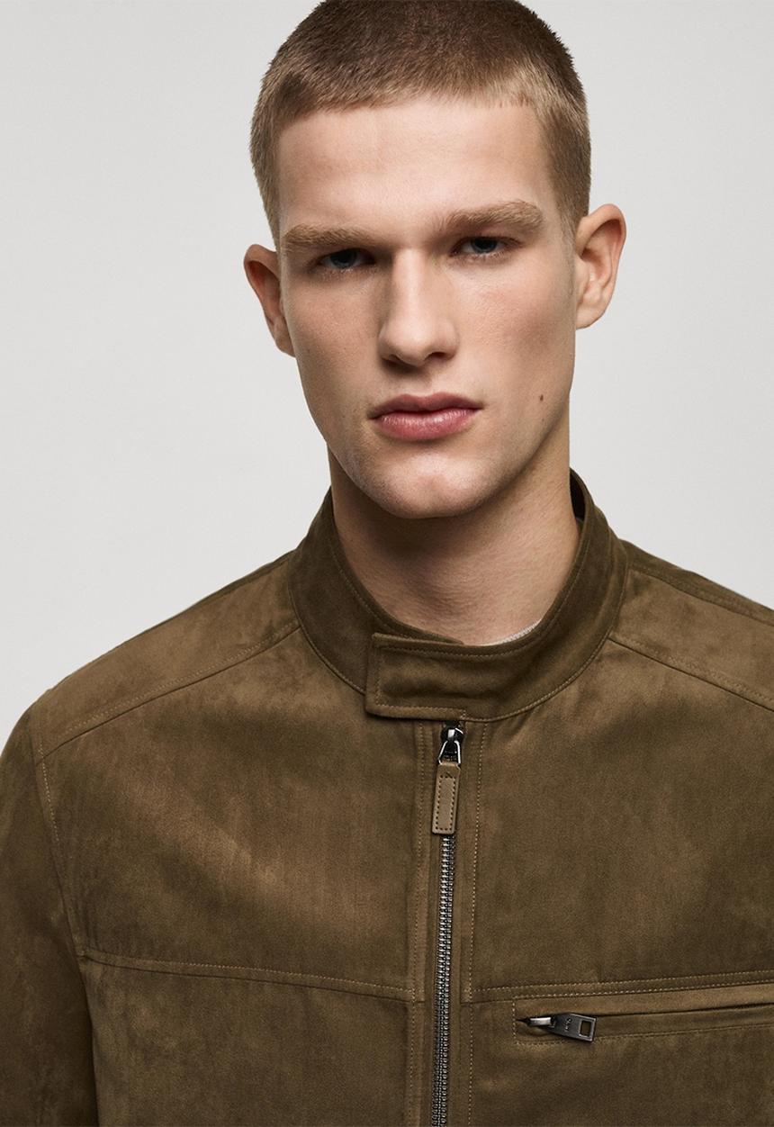 MANGO - Suede-Effect Biker Jacket Boy - khaki