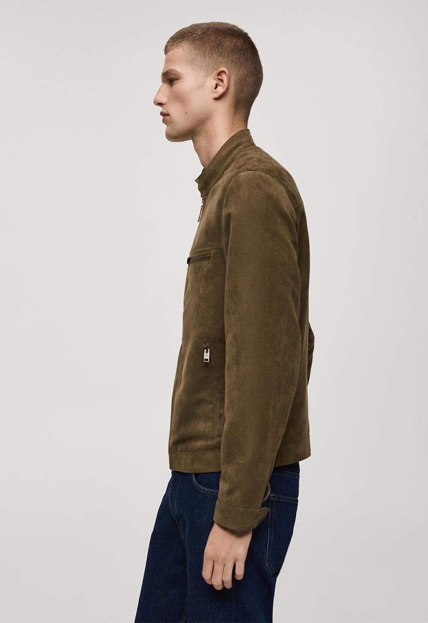 MANGO - Suede-Effect Biker Jacket Boy - khaki