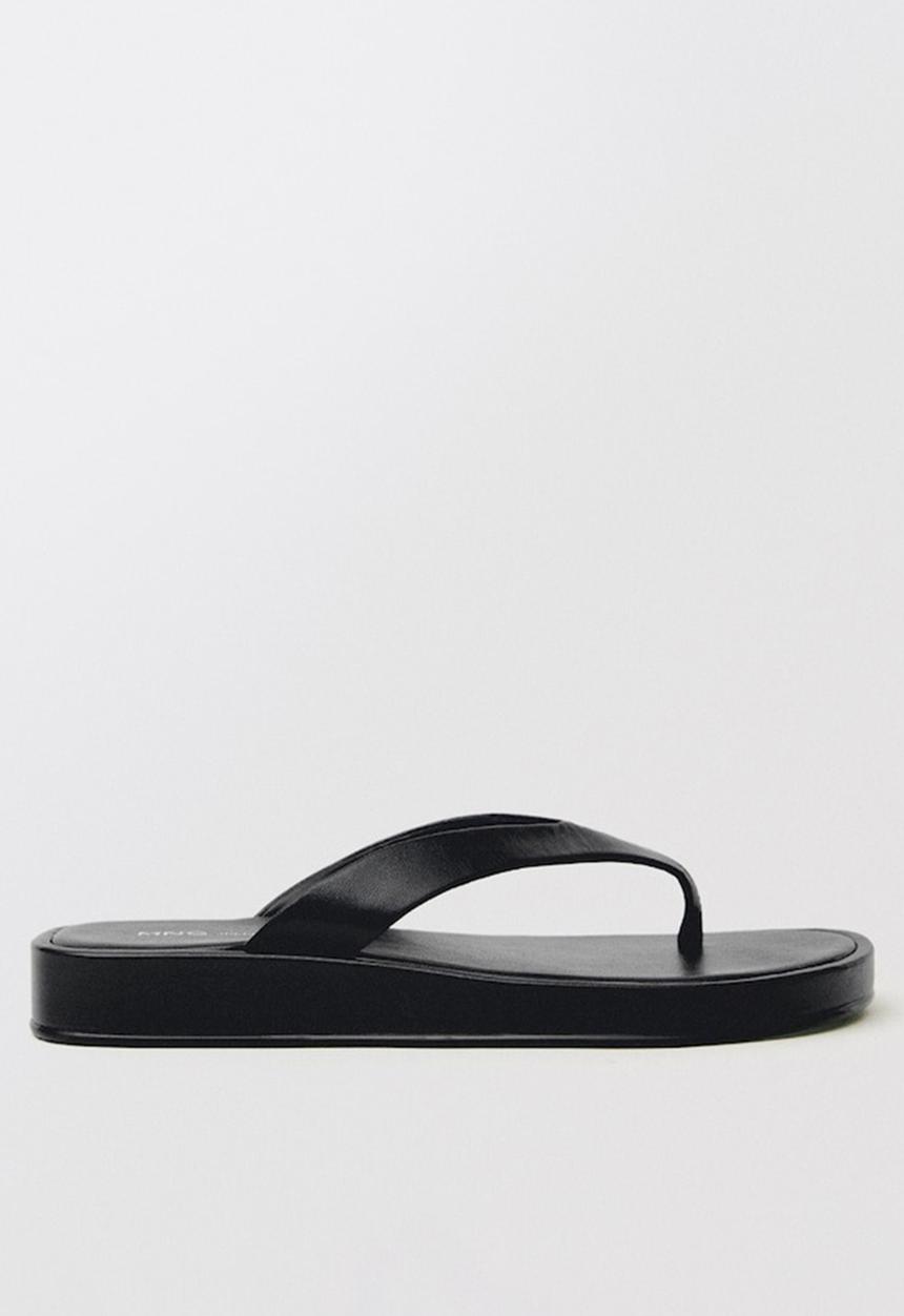 MANGO - Somni leather thong - black