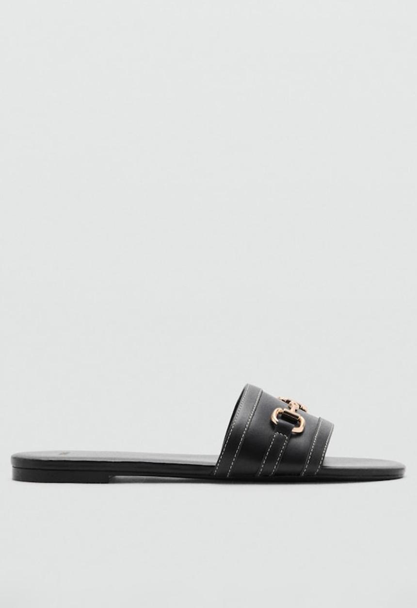 MANGO - Horse leather slide - black
