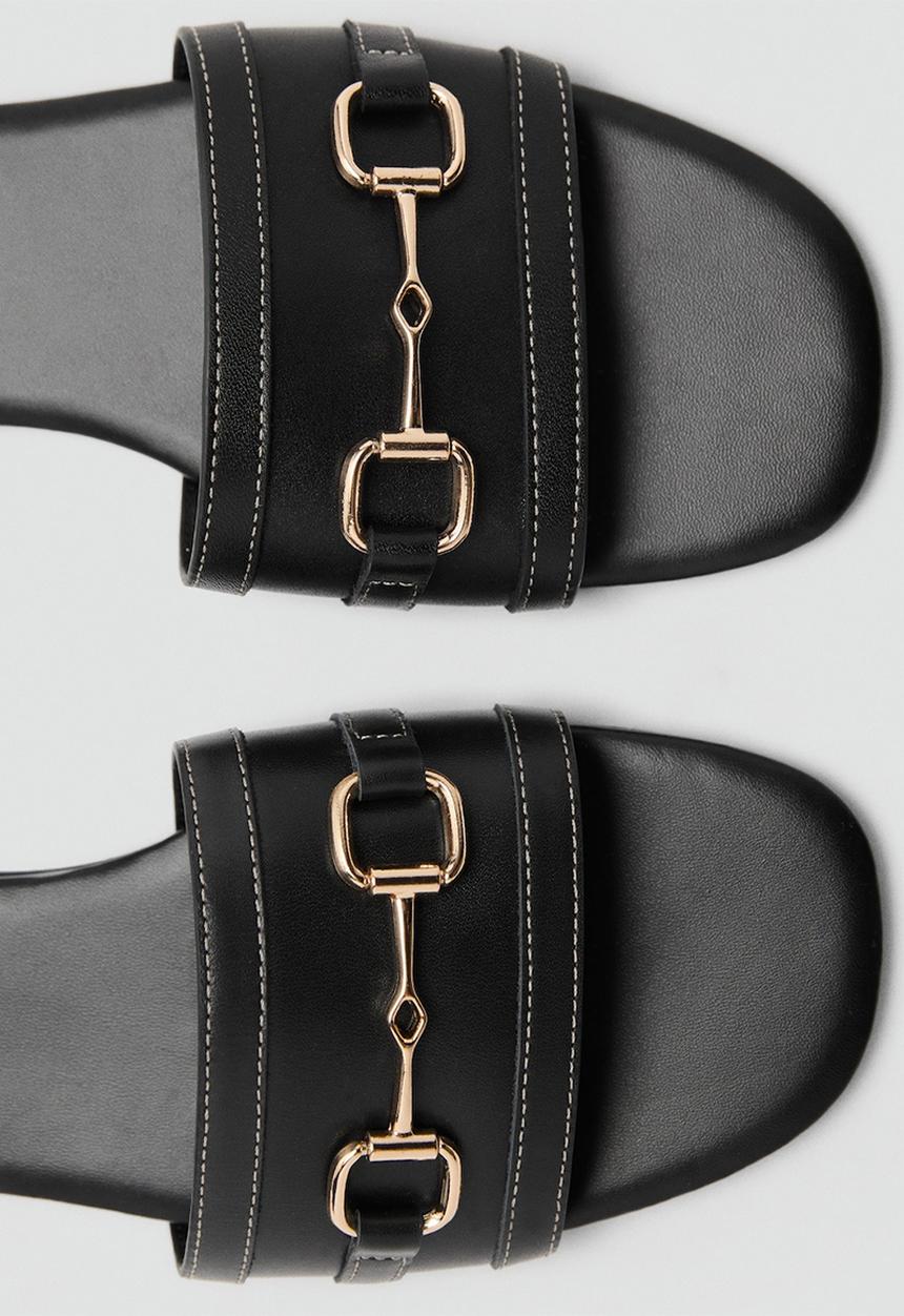 MANGO - Horse leather slide - black