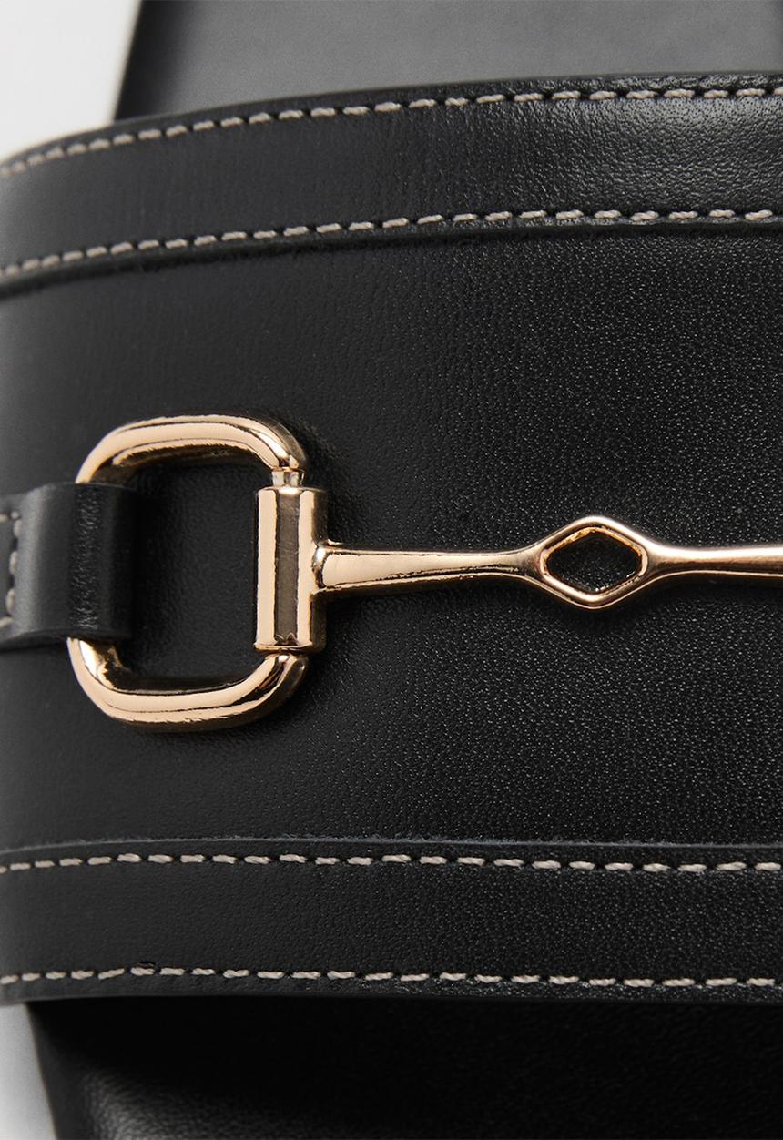 MANGO - Horse leather slide - black