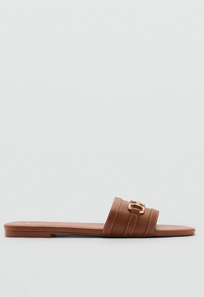MANGO - Horse leather slide - medium brown