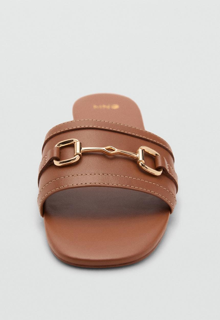 MANGO - Horse leather slide - medium brown