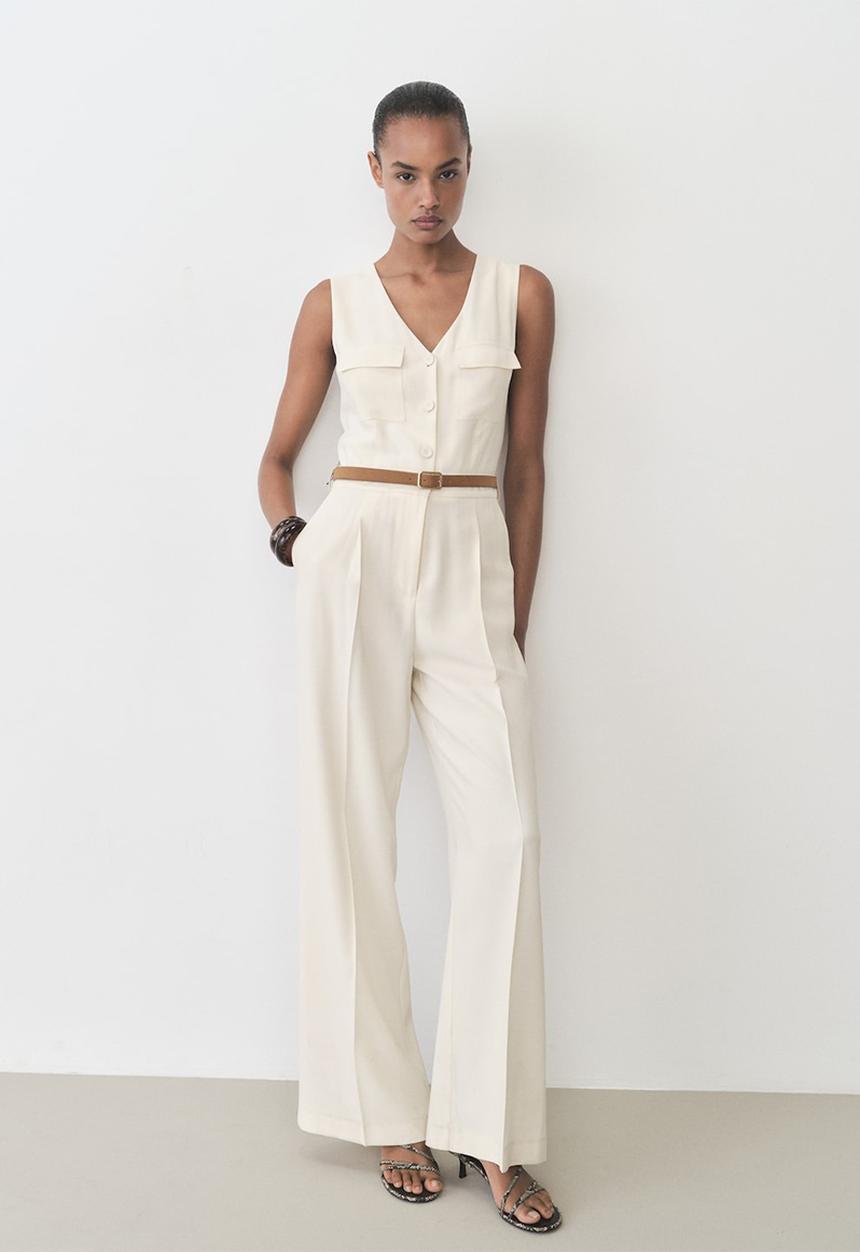 MANGO - Jumpsuit Safari - Light Beige