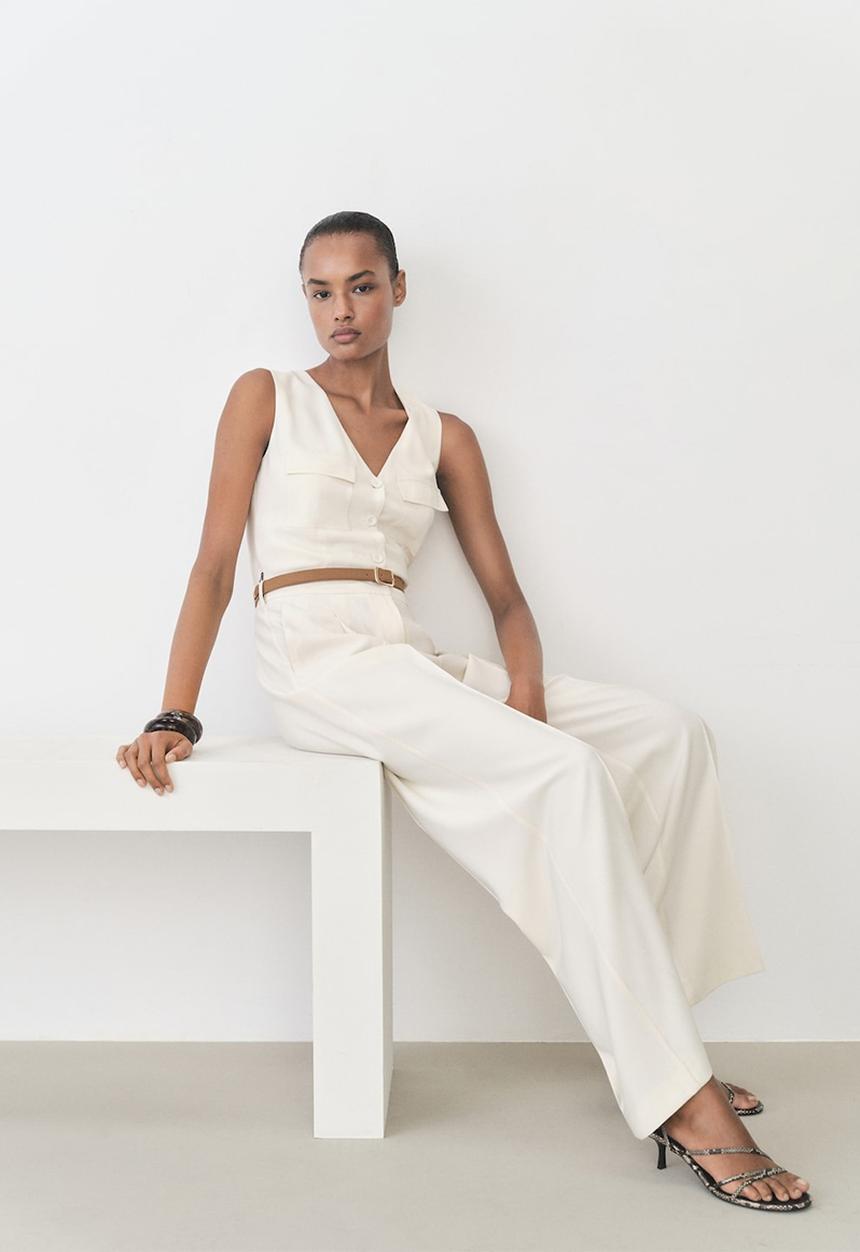 MANGO - Jumpsuit Safari - Light Beige