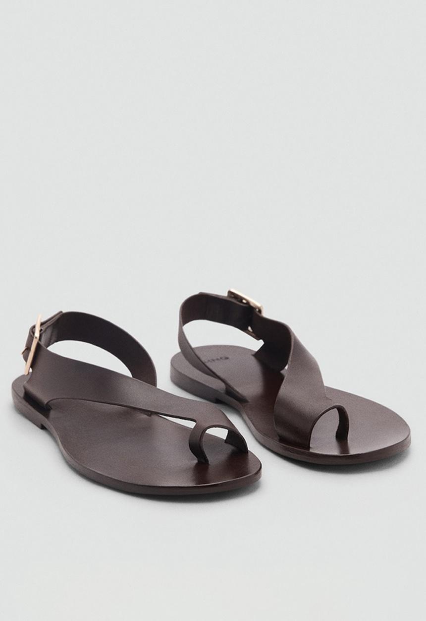 MANGO - Bell leather slingback - dark brown