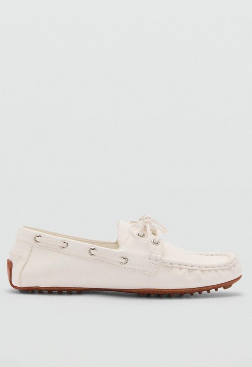 MANGO - Nautu leather boat shoe - white